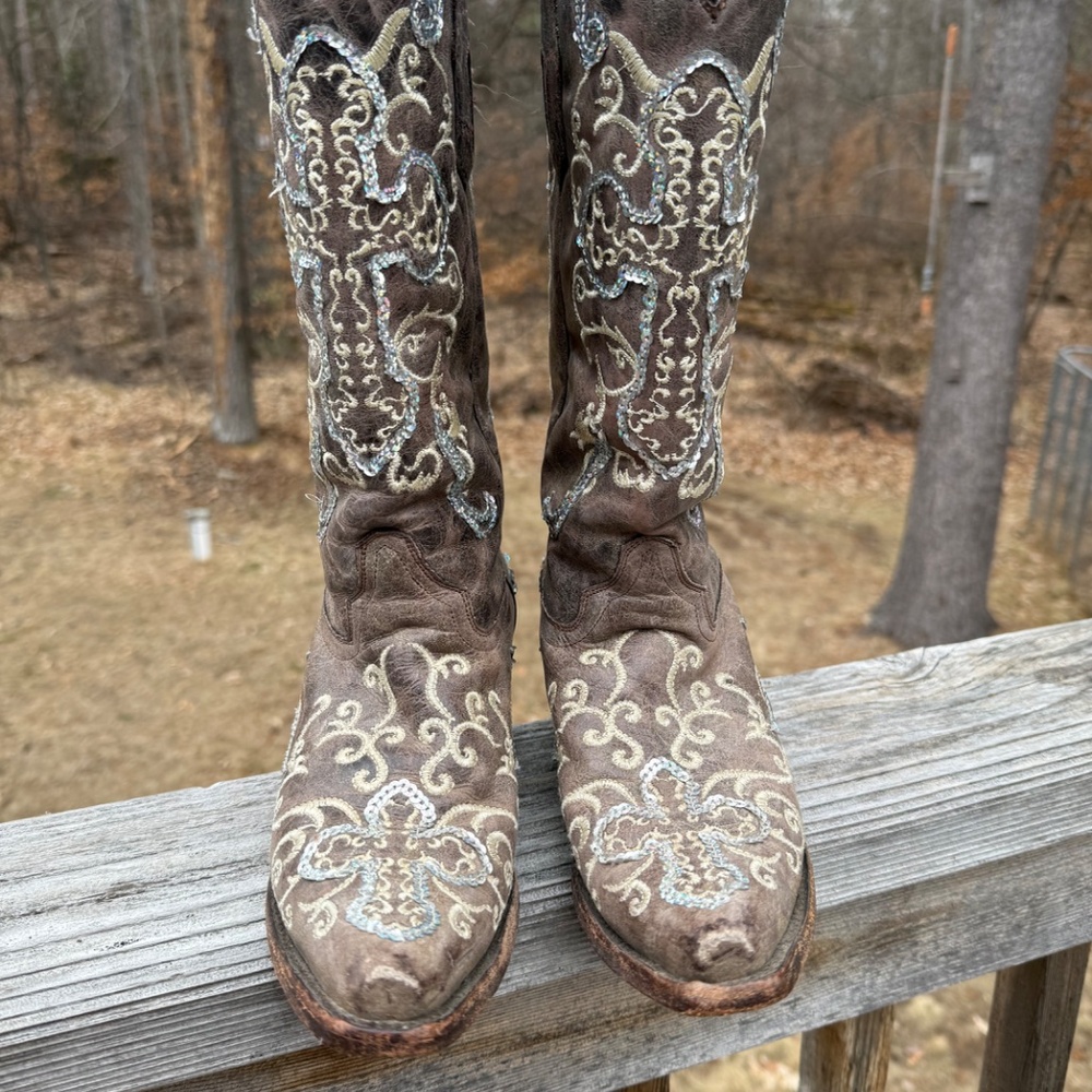 Corral Sequin Cross Snip Toe Size 7 1/2 Cowgirl B… - image 2